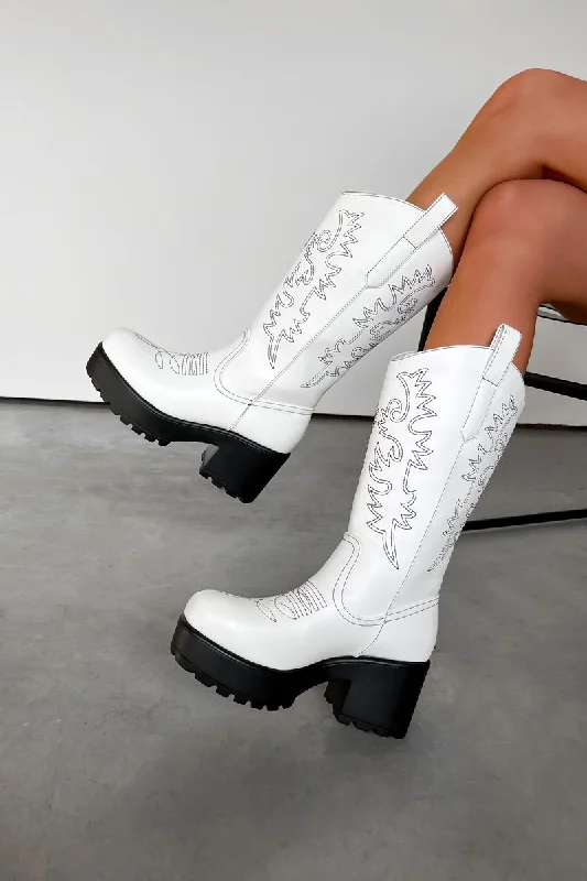 AUSTIN Chunky Western Mid Boots - White