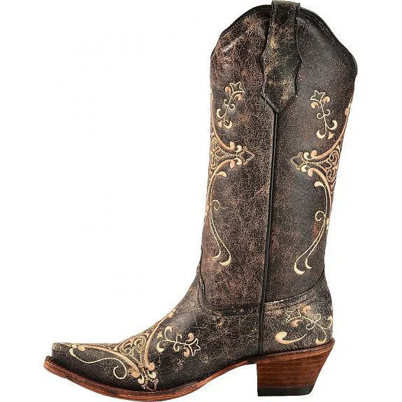 Women's Circle G Crackle Embroidery Western Boots (Brown) Women's Circle G Crackle Embroidery Western Boots (Brown)