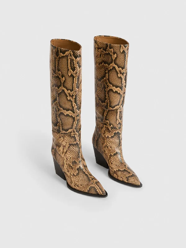 Oderzo Nocciola Printed Snake Knee high western boots Oderzo Nocciola Printed Snake Knee high western boots