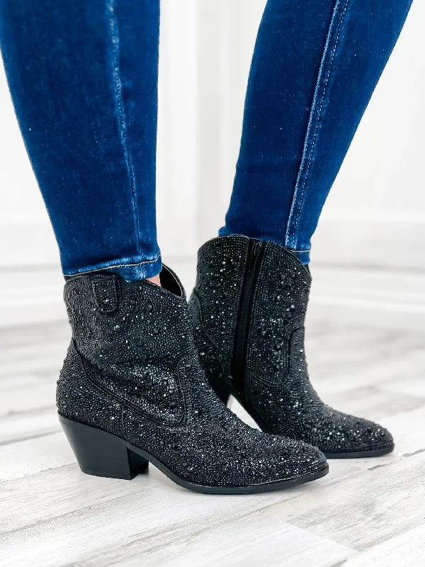 Corkys Shine Bright Booties in Black Rhinestone