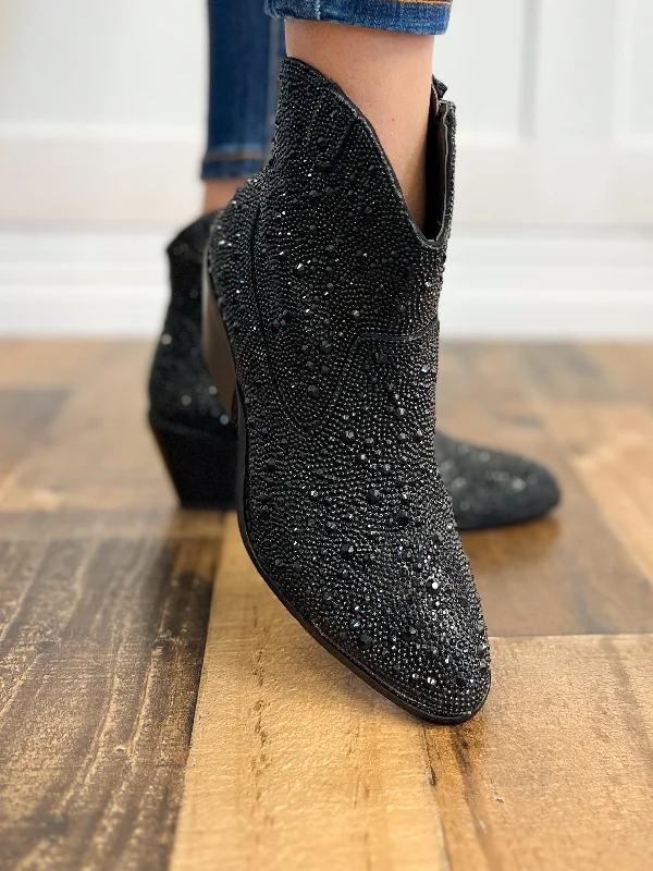Corkys Shine Bright Booties in Black Rhinestone