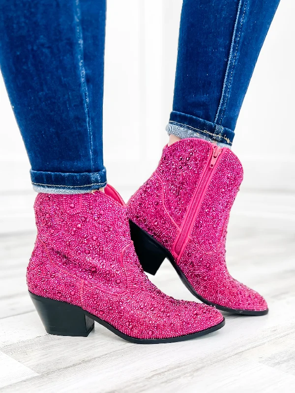Corkys Shine Bright Booties in Fuchsia Rhinestones