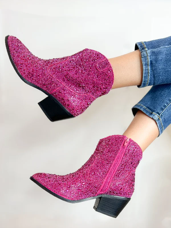 Corkys Shine Bright Booties in Fuchsia Rhinestones