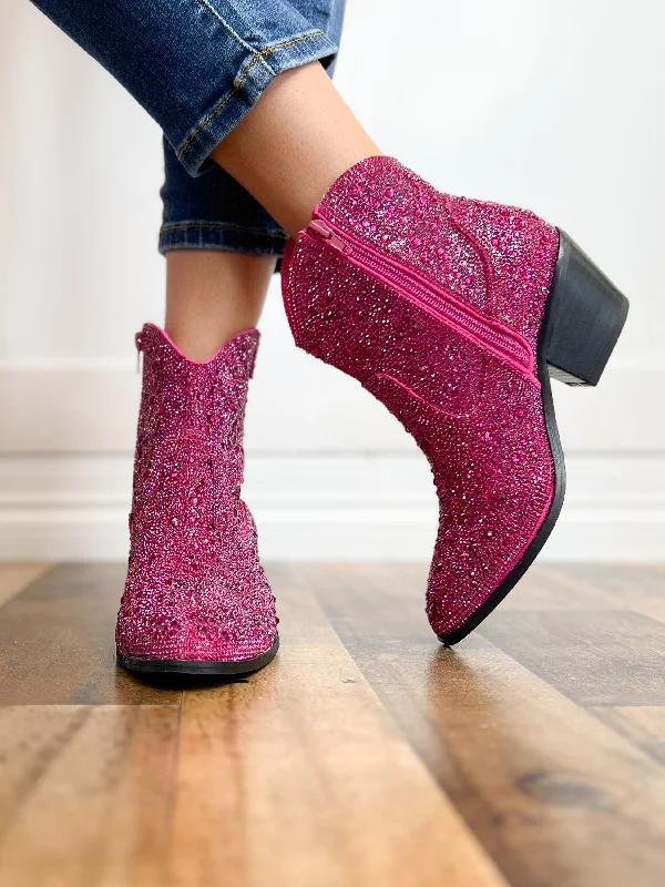 Corkys Shine Bright Booties in Fuchsia Rhinestones