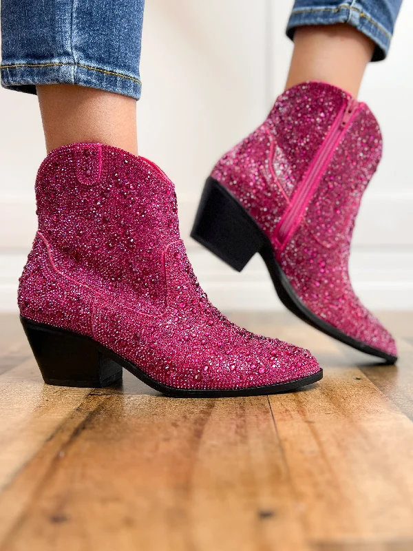 Corkys Shine Bright Booties in Fuchsia Rhinestones