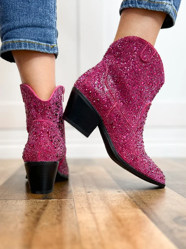 Corkys Shine Bright Booties in Fuchsia Rhinestones
