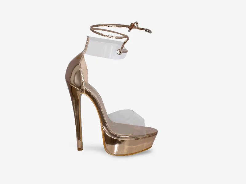Emilia - Rose Gold Perspex Tie Up Platform Heel