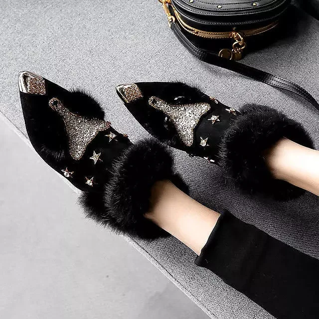 Rabbit Fur Snow Boots For Women