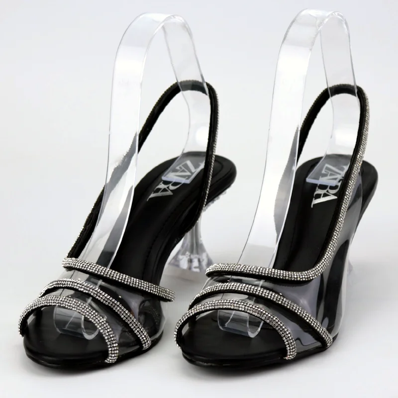 Rhinestone Vinyl High Heel Transparent Sandals Rhinestone Vinyl High Heel Transparent Sandals