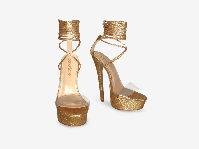 Tarsha - Gold Glitter Tie Up Platform Heel