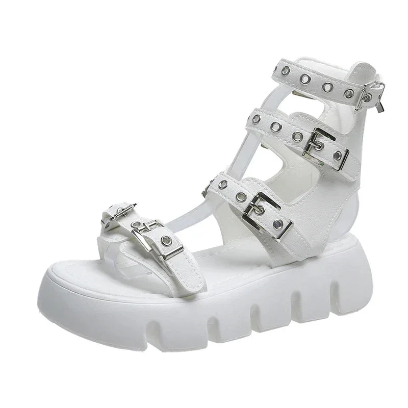 White buckle sandals