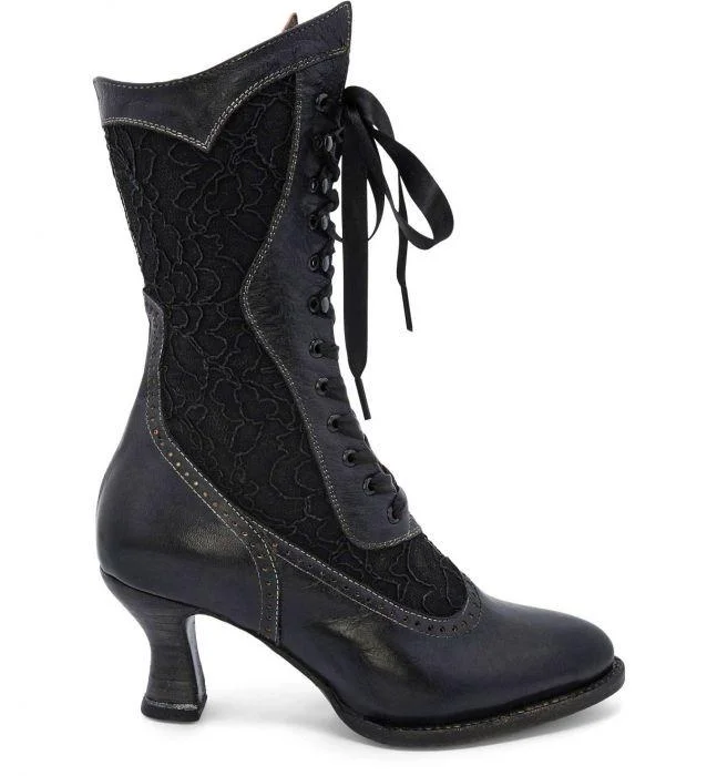 Abigale Victorian Inspired Leather & Lace Boots in Black Abigale Victorian Inspired Leather & Lace Boots in Black