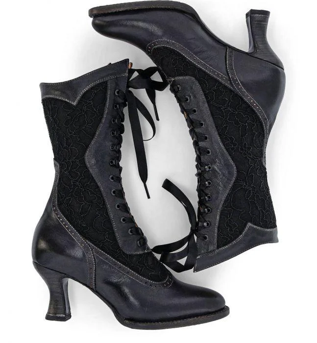 Abigale Victorian Inspired Leather & Lace Boots in Black Abigale Victorian Inspired Leather & Lace Boots in Black