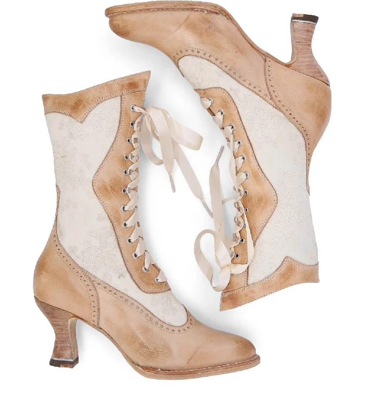 Abigale Victorian Inspired Leather & Lace Boots in Bone Rustic Abigale Victorian Inspired Leather & Lace Boots in Bone Rustic