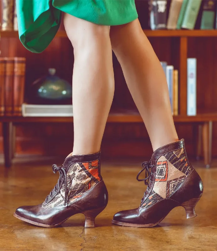 Jacquelyn Victorian Lace Up Leather Boots in Brown Rustic