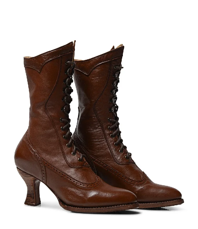 Modern Victorian Lace Up Leather Boots in Cognac Modern Victorian Lace Up Leather Boots in Cognac