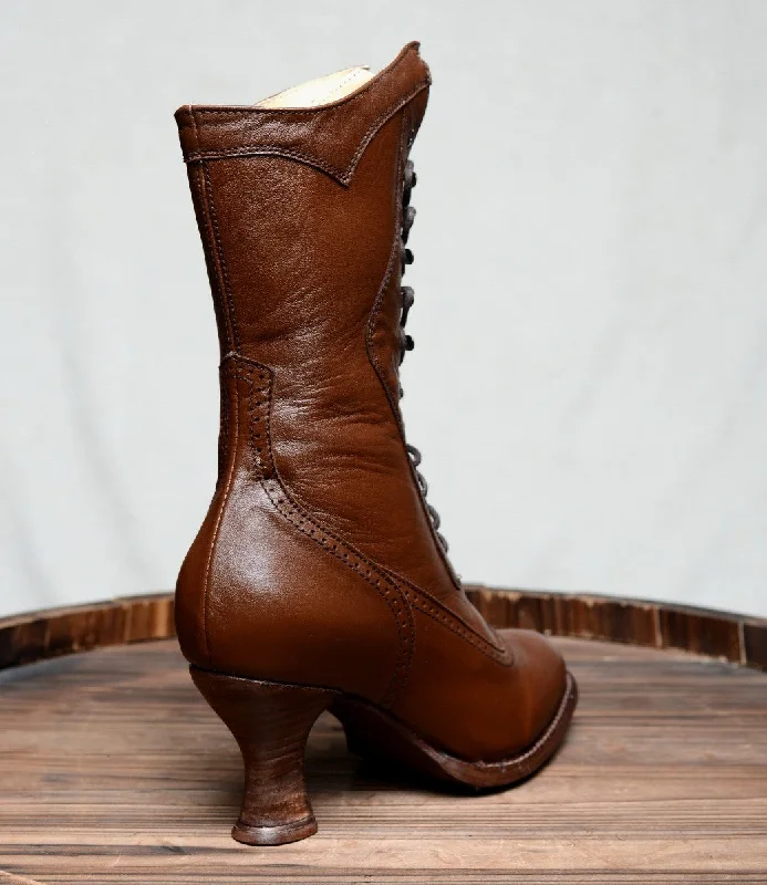Modern Victorian Lace Up Leather Boots in Cognac Modern Victorian Lace Up Leather Boots in Cognac