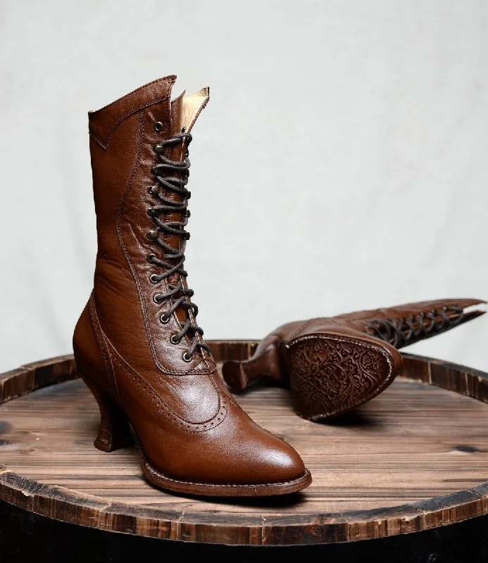 Modern Victorian Lace Up Leather Boots in Cognac Modern Victorian Lace Up Leather Boots in Cognac