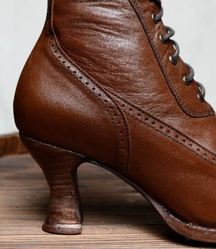 Modern Victorian Lace Up Leather Boots in Cognac Modern Victorian Lace Up Leather Boots in Cognac