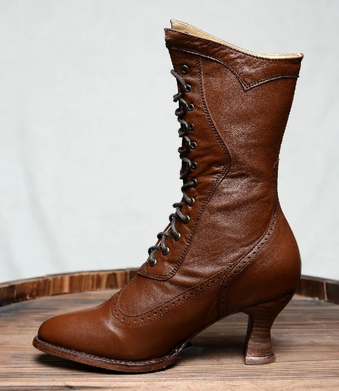 Modern Victorian Lace Up Leather Boots in Cognac Modern Victorian Lace Up Leather Boots in Cognac