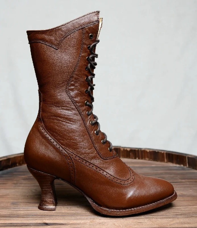 Modern Victorian Lace Up Leather Boots in Cognac Modern Victorian Lace Up Leather Boots in Cognac