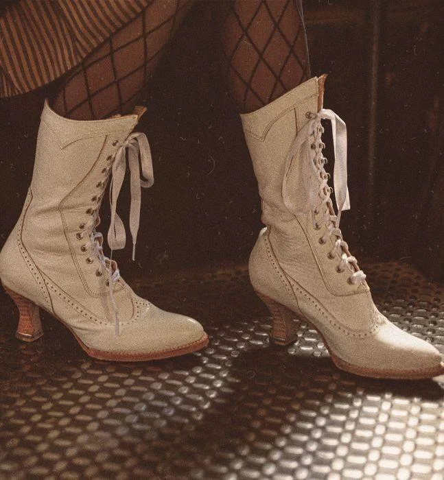 Modern Victorian Lace Up Leather Boots in Nectar Rustic Modern Victorian Lace Up Leather Boots in Nectar Rustic