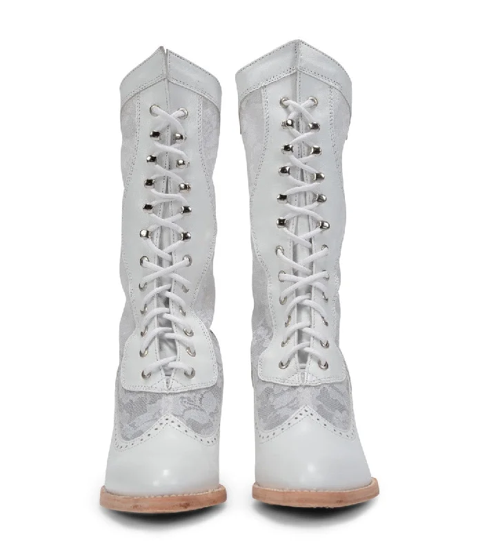 Victorian Inspired Leather & Lace Boots in White Victorian Inspired Leather & Lace Boots in White