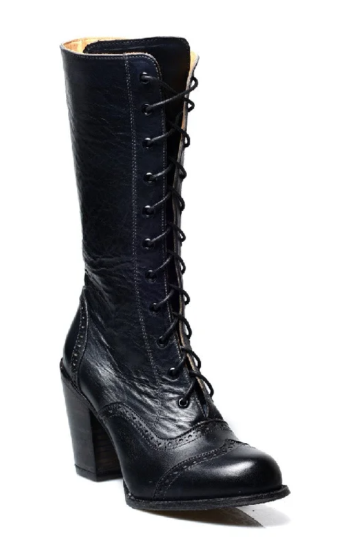 Victorian Inspired Mid-Calf Leather Boots in Black Rustic Victorian Inspired Mid-Calf Leather Boots in Black Rustic