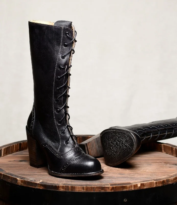 Victorian Inspired Mid-Calf Leather Boots in Black Rustic Victorian Inspired Mid-Calf Leather Boots in Black Rustic