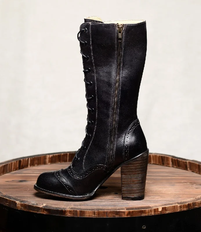 Victorian Inspired Mid-Calf Leather Boots in Black Rustic Victorian Inspired Mid-Calf Leather Boots in Black Rustic