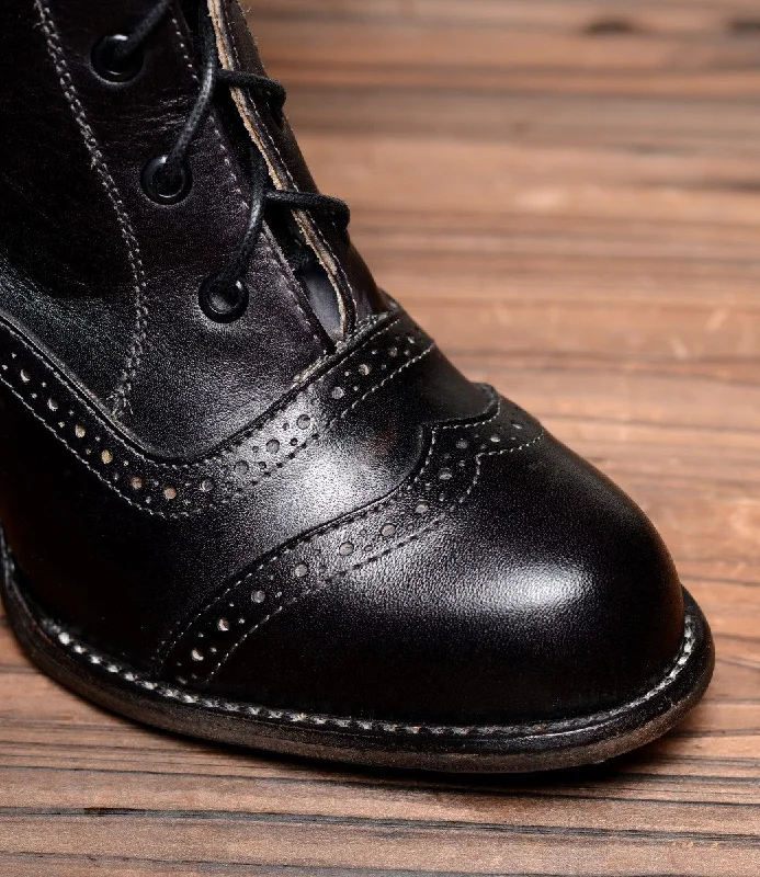 Victorian Inspired Mid-Calf Leather Boots in Black Rustic Victorian Inspired Mid-Calf Leather Boots in Black Rustic