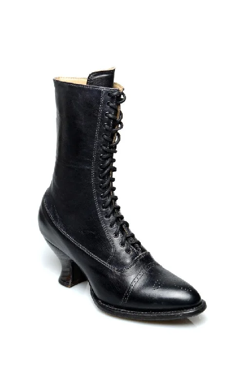 Victorian Mid-Calf Leather Boots in Black Rustic Victorian Mid-Calf Leather Boots in Black Rustic