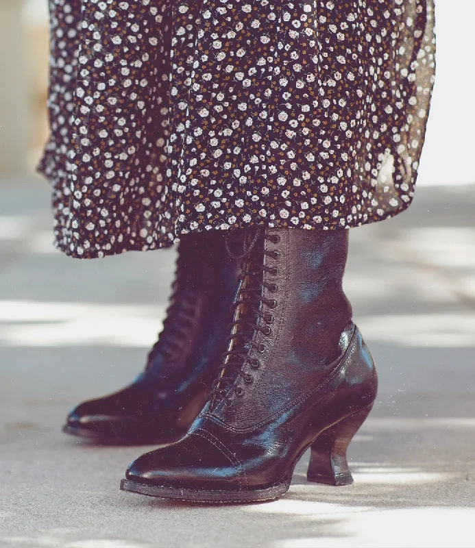 Victorian Mid-Calf Leather Boots in Black Rustic Victorian Mid-Calf Leather Boots in Black Rustic