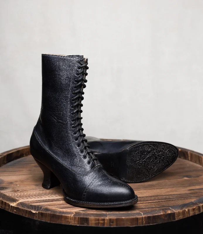 Victorian Mid-Calf Leather Boots in Black Rustic Victorian Mid-Calf Leather Boots in Black Rustic