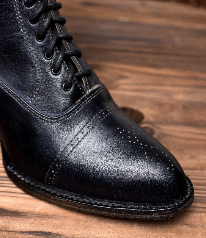 Victorian Mid-Calf Leather Boots in Black Rustic Victorian Mid-Calf Leather Boots in Black Rustic