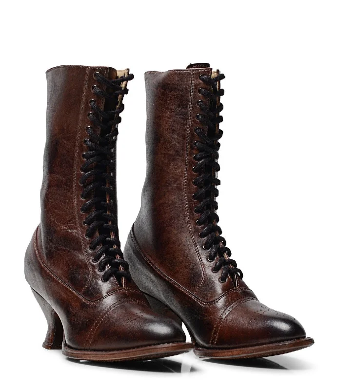 Victorian Mid-Calf Leather Boots in Teak Rustic Victorian Mid-Calf Leather Boots in Teak Rustic