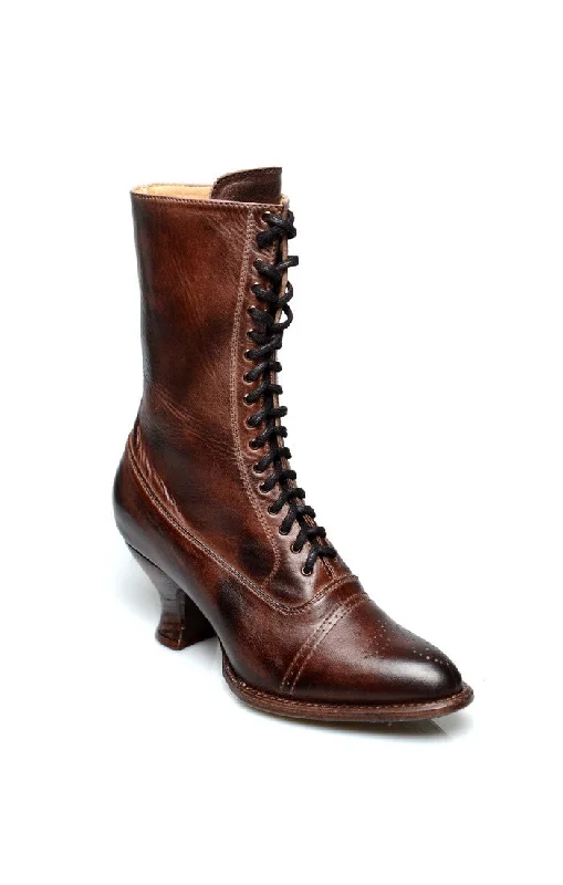 Victorian Mid-Calf Leather Boots in Teak Rustic Victorian Mid-Calf Leather Boots in Teak Rustic