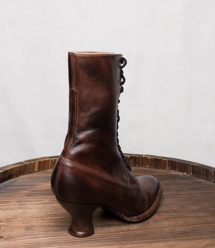 Victorian Mid-Calf Leather Boots in Teak Rustic Victorian Mid-Calf Leather Boots in Teak Rustic