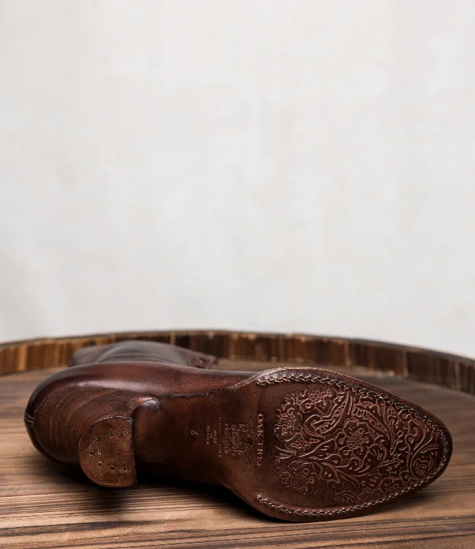 Victorian Mid-Calf Leather Boots in Teak Rustic Victorian Mid-Calf Leather Boots in Teak Rustic