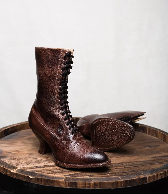 Victorian Mid-Calf Leather Boots in Teak Rustic Victorian Mid-Calf Leather Boots in Teak Rustic