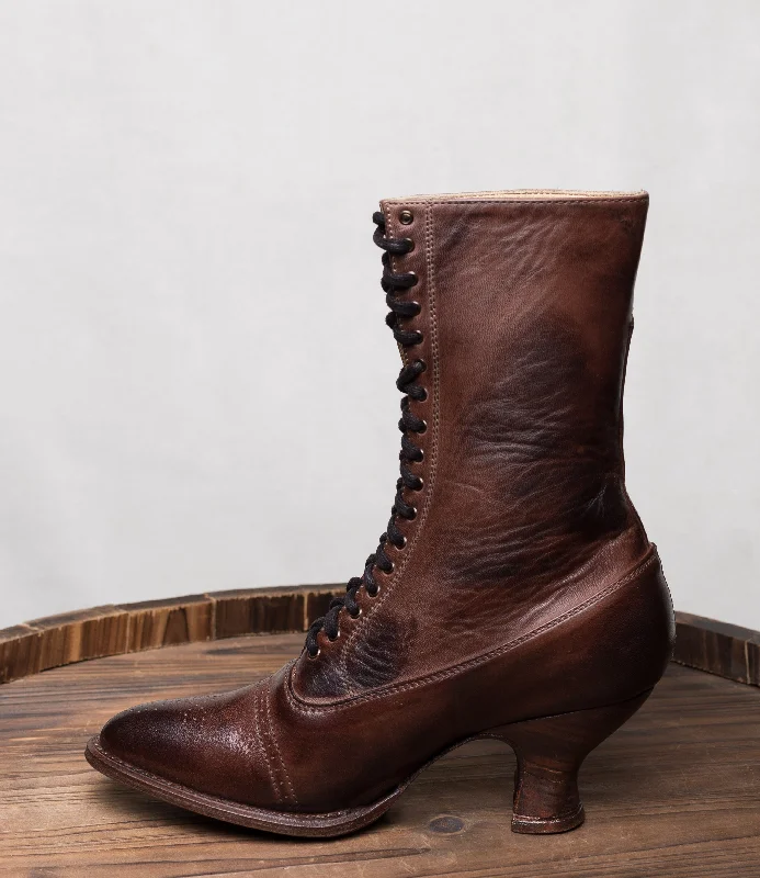 Victorian Mid-Calf Leather Boots in Teak Rustic Victorian Mid-Calf Leather Boots in Teak Rustic