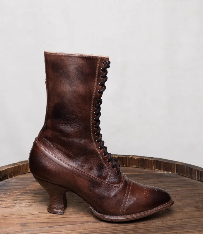 Victorian Mid-Calf Leather Boots in Teak Rustic Victorian Mid-Calf Leather Boots in Teak Rustic
