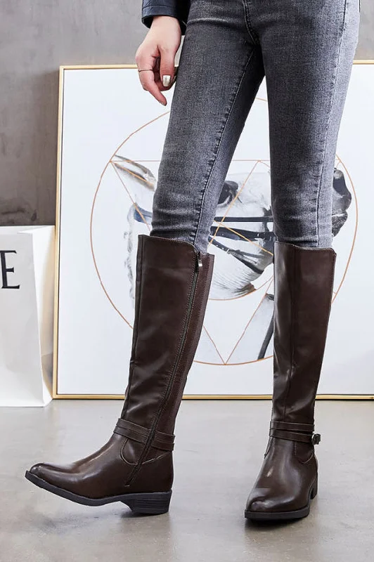 Zolda Chocolate Faux Leather Boots Zolda Chocolate Faux Leather Boots