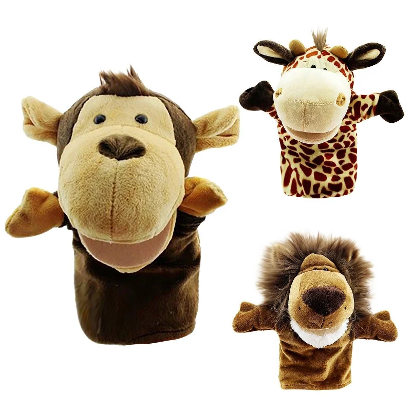 Animal Hand Puppets (Set Of 3) Giraffe Lion And Monkey (Large Movable Mouths)