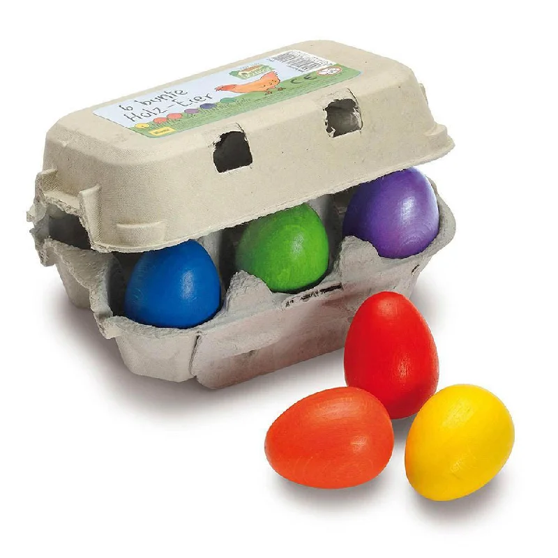 Erzi six wooden coloured eggs in carton