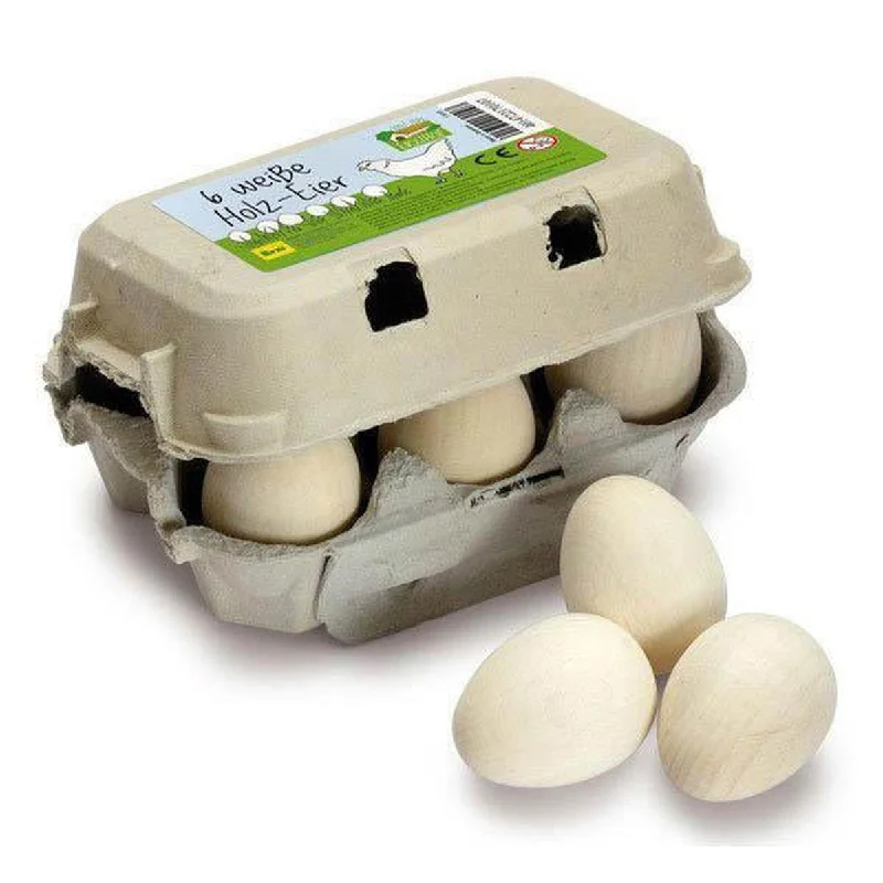 Erzi six wooden white eggs in carton