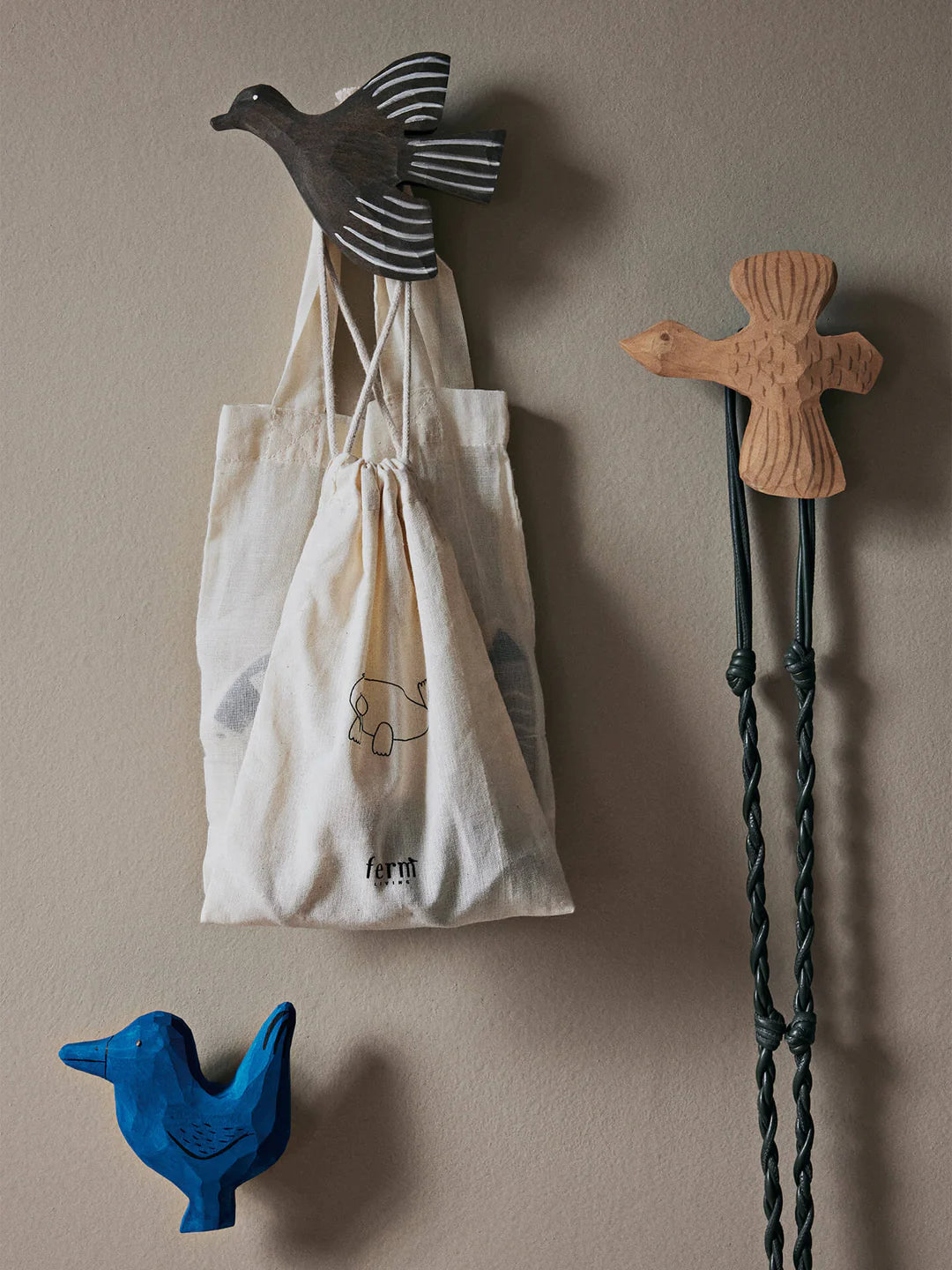 Ferm Living Hand Carved Wooden Bird Hook