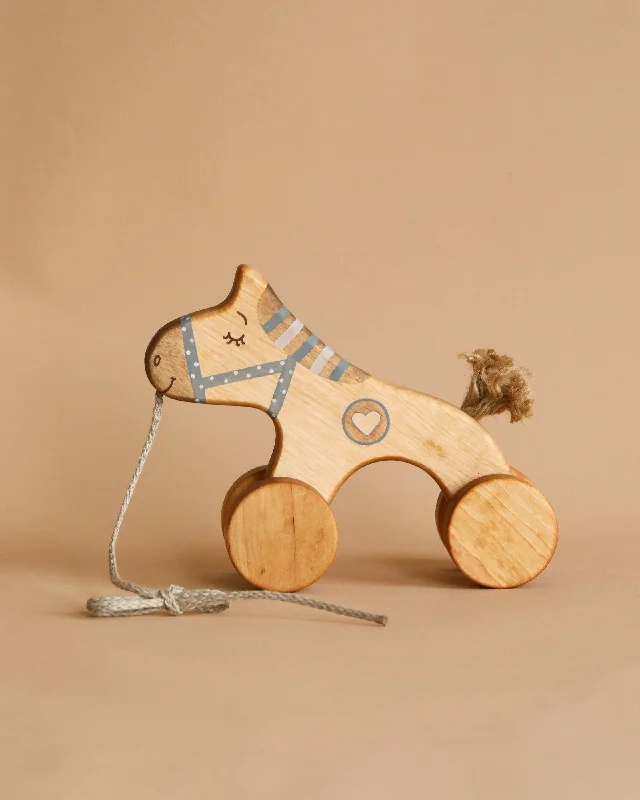 Handmade Wooden Horse Pull Toy | Blue