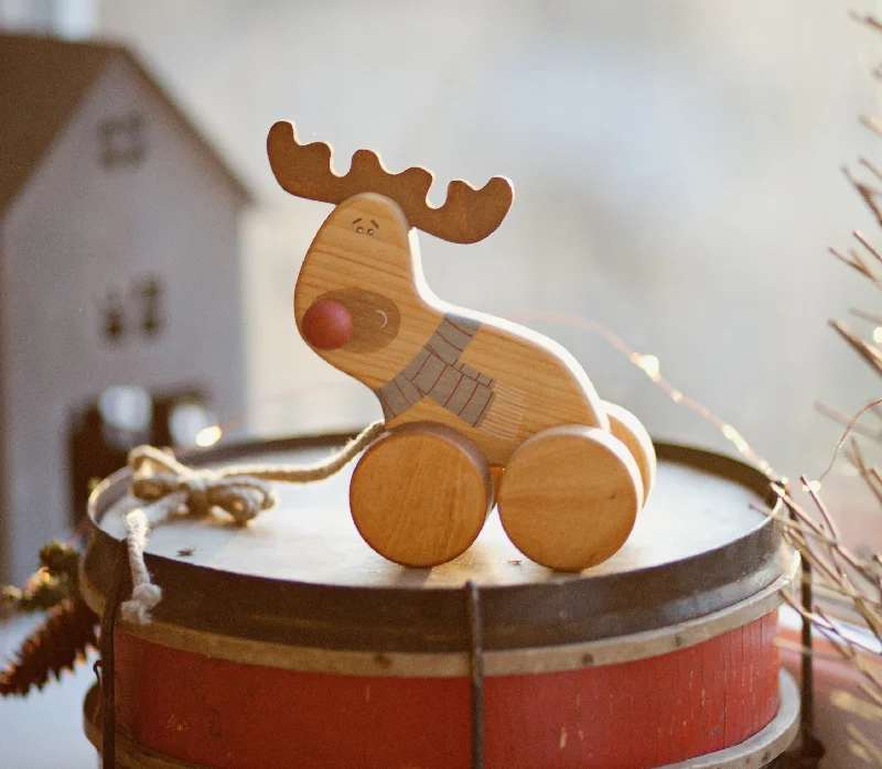Handmade Wooden Reindeer Pull Toy