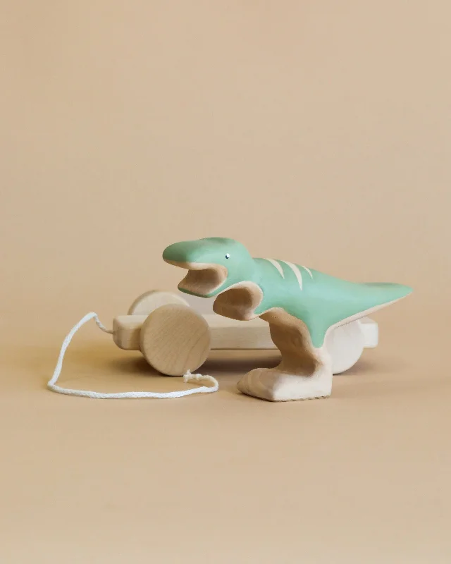Handmade Wooden T-Rex Dinosaur Pull Toy With Built-In Magnets